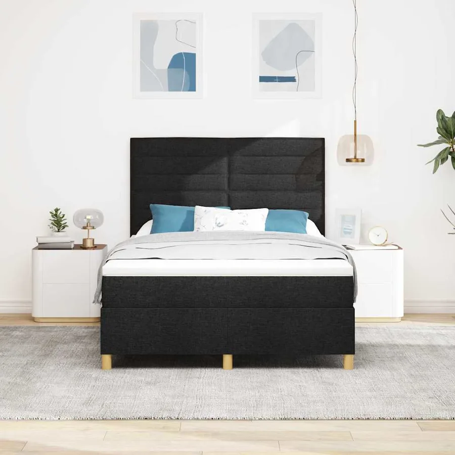 Lit à ressorts avec matelas Noir 160 x 200 cm tissu - 3