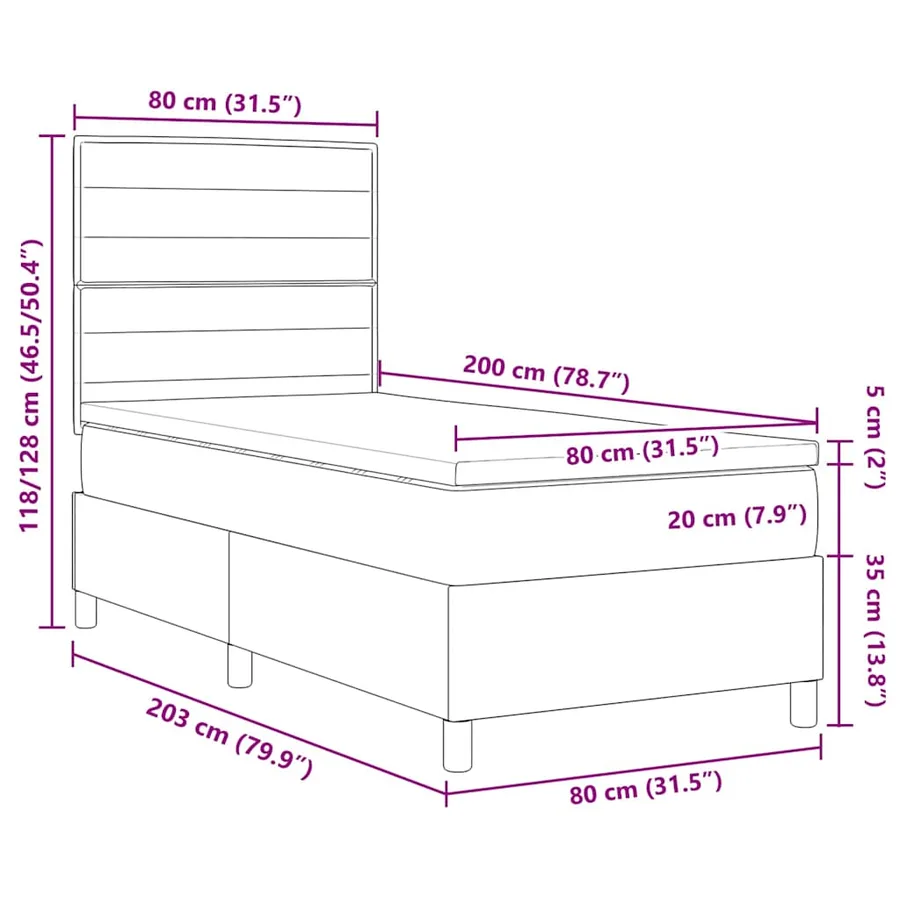 Lit à ressorts avec matelas Gris clair 80 x 200 cm tissu - 14