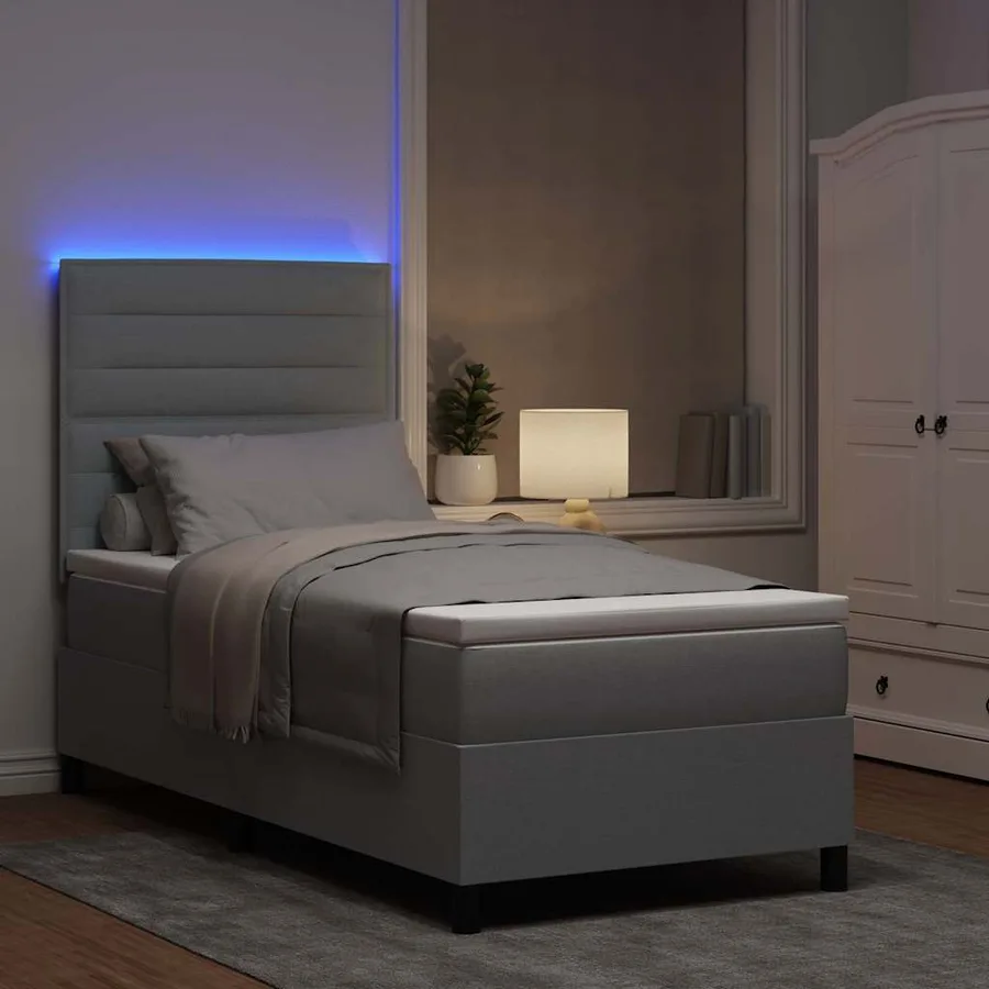 Lit à ressorts avec matelas Gris clair 80 x 200 cm tissu - 5