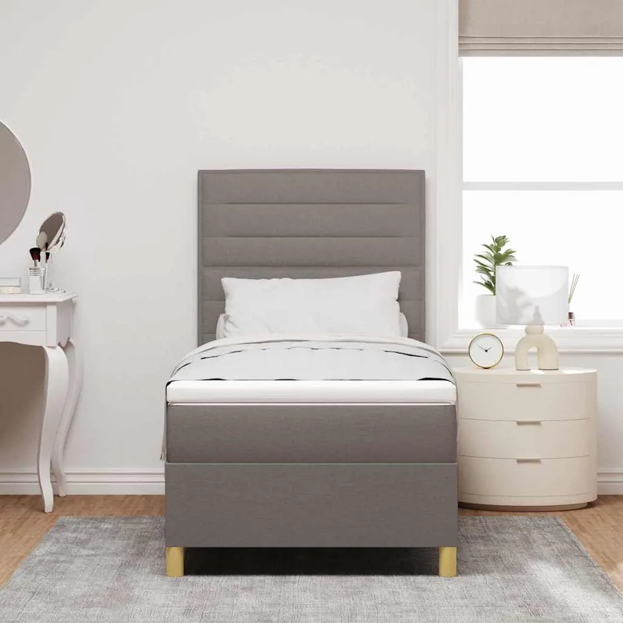 Lit à ressorts avec matelas Taupe 80 x 200 cm tissu - 3