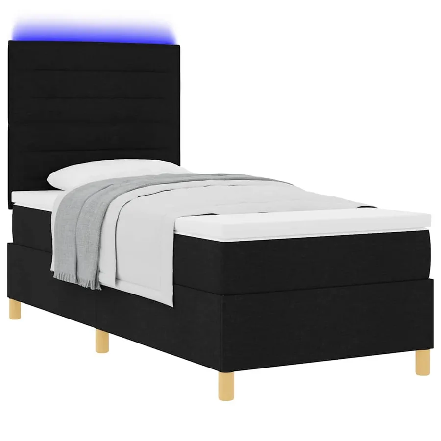Lit à ressort LED avec matelas Noir 80 x 200 cm tissu - 3
