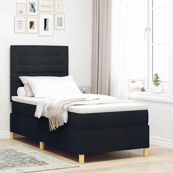Lit à ressorts avec matelas Noir 80 x 200 cm tissu