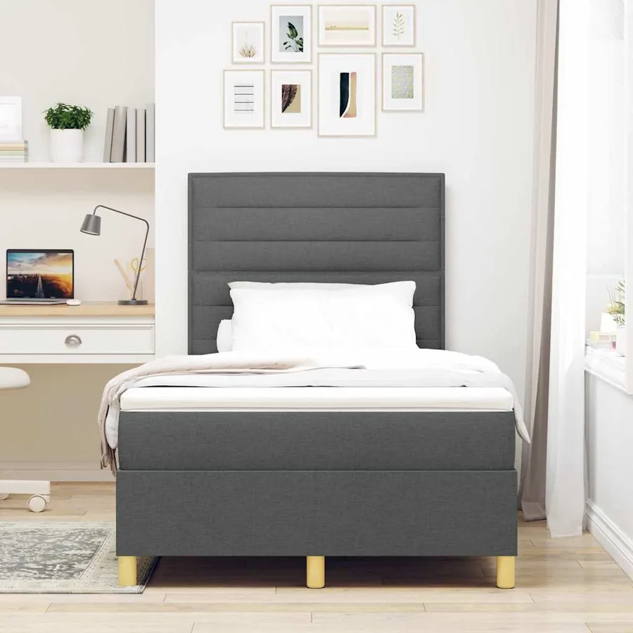 Lit à ressort LED avec matelas Gris foncé 120 x 190 cm tissu - 4