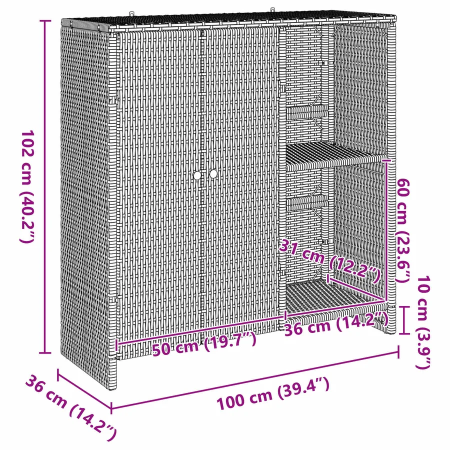 Armoire de rangement avec étagère Gris 100 x 36 x 102 cm Rotin - 10