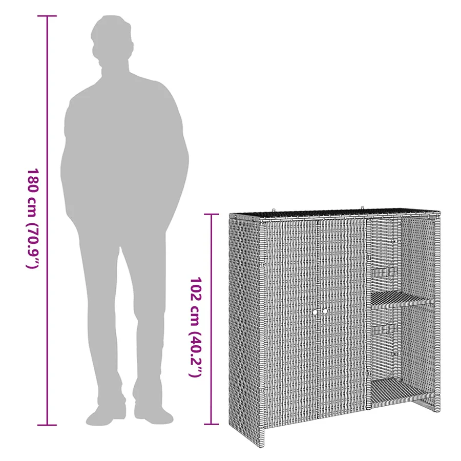 Armoire de rangement avec étagère Gris 100 x 36 x 102 cm Rotin - 12