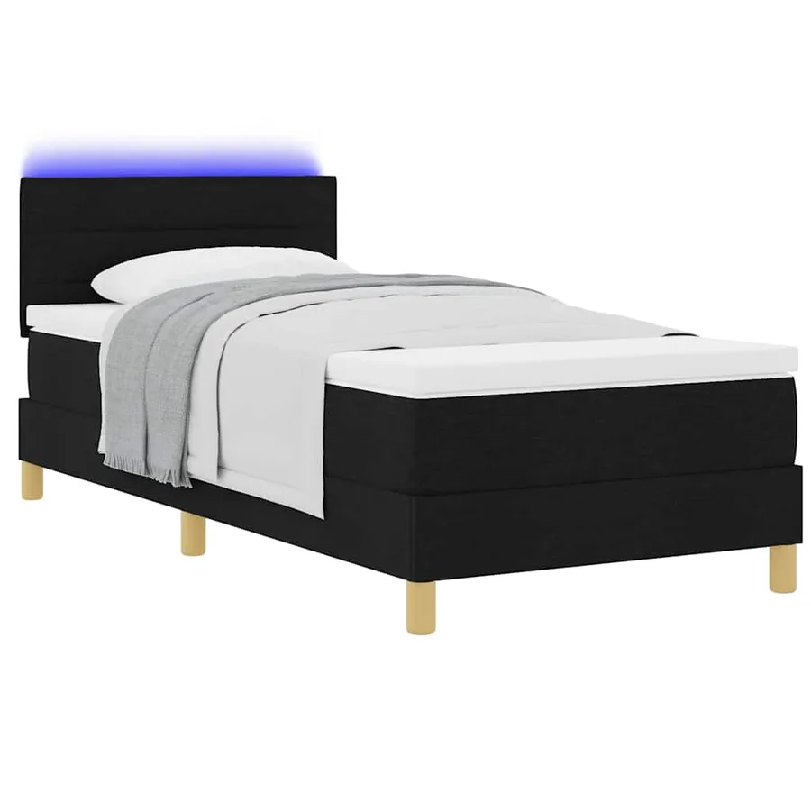 Lit à ressort LED avec bandes LED Noir 90 x 200 cm tissu - 3