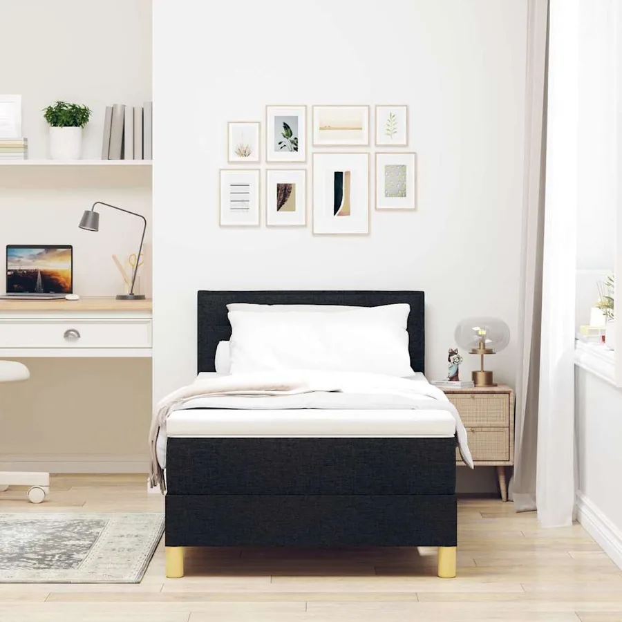 Lit à ressort LED avec bandes LED Noir 90 x 200 cm tissu - 4