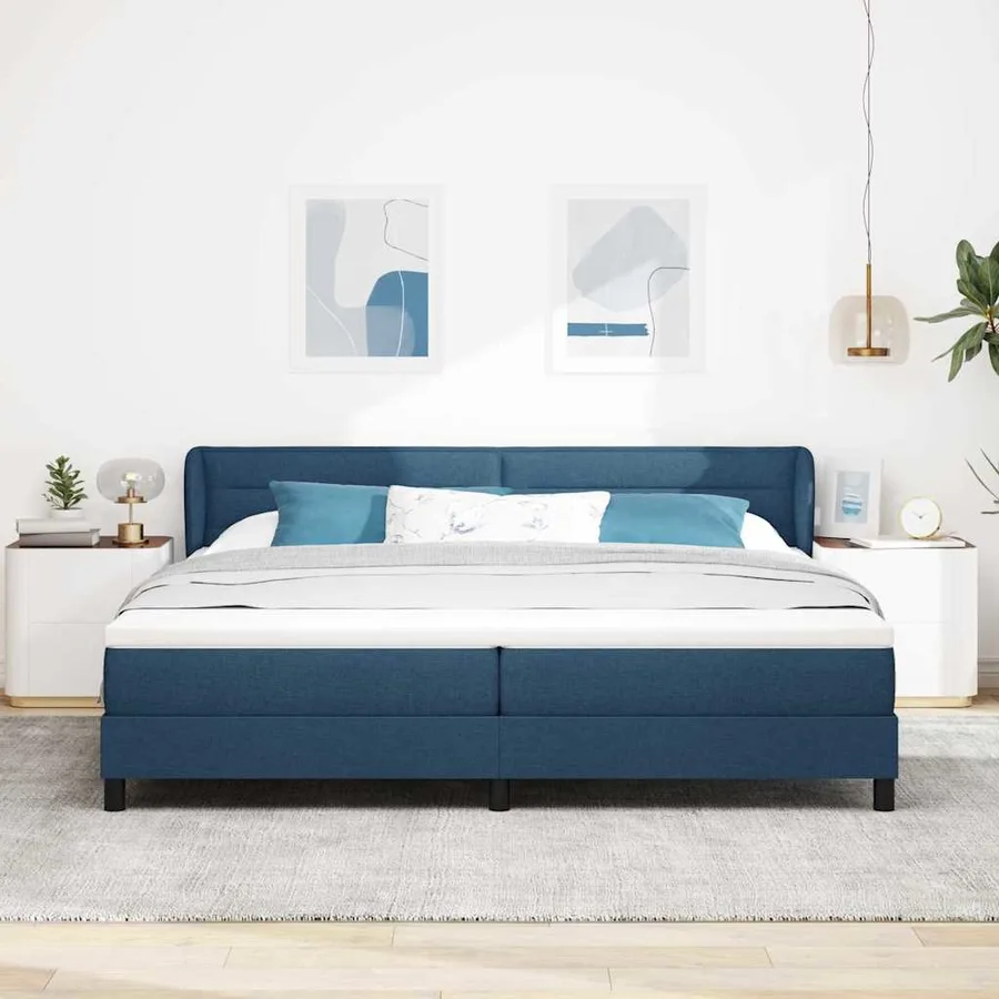 Lit à ressorts avec matelas Bleu 200 x 200 cm tissu - 3