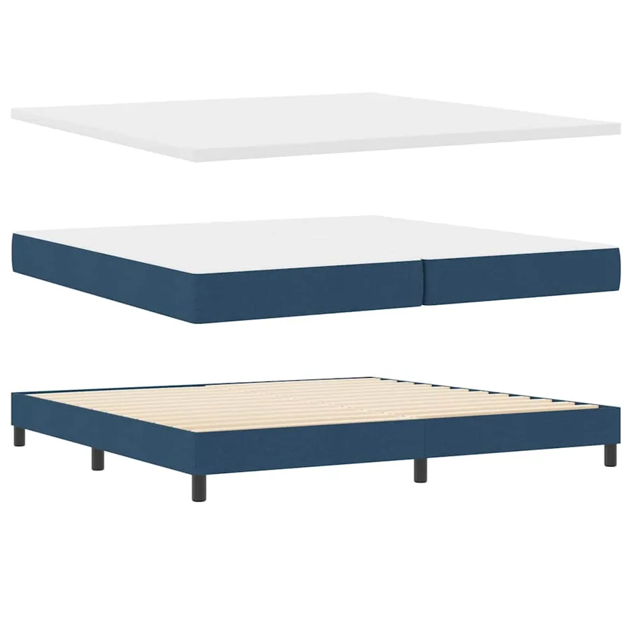Lit à ressorts avec matelas Bleu 200 x 200 cm tissu - 4
