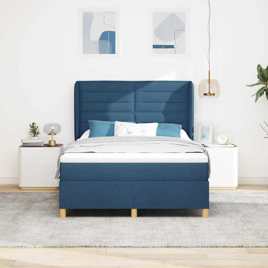 Lit à ressorts avec matelas Bleu 200 x 160 cm tissu - 3