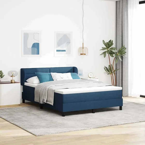 Lit à ressorts avec matelas Bleu 160 x 200 cm tissu