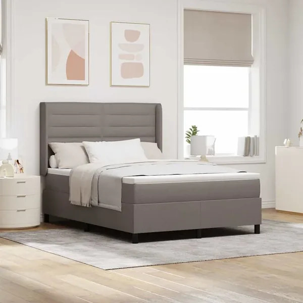 Lit à ressort LED avec matelas Taupe 140 x 190 cm tissu