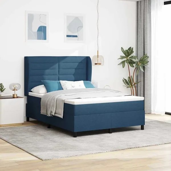 Lit à ressorts avec matelas Bleu 160 x 200 cm tissu