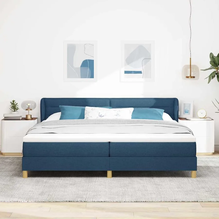Lit à ressorts avec matelas Bleu 200 x 200 cm tissu - 3