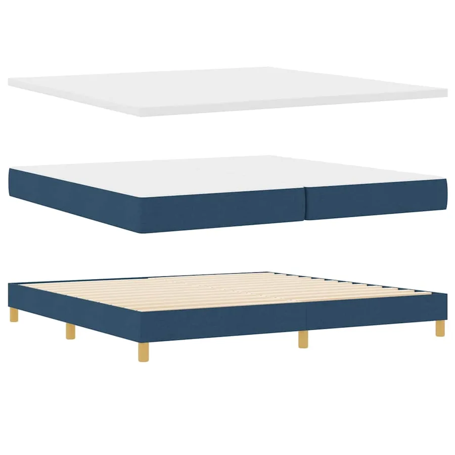 Lit à ressorts avec matelas Bleu 200 x 200 cm tissu - 4