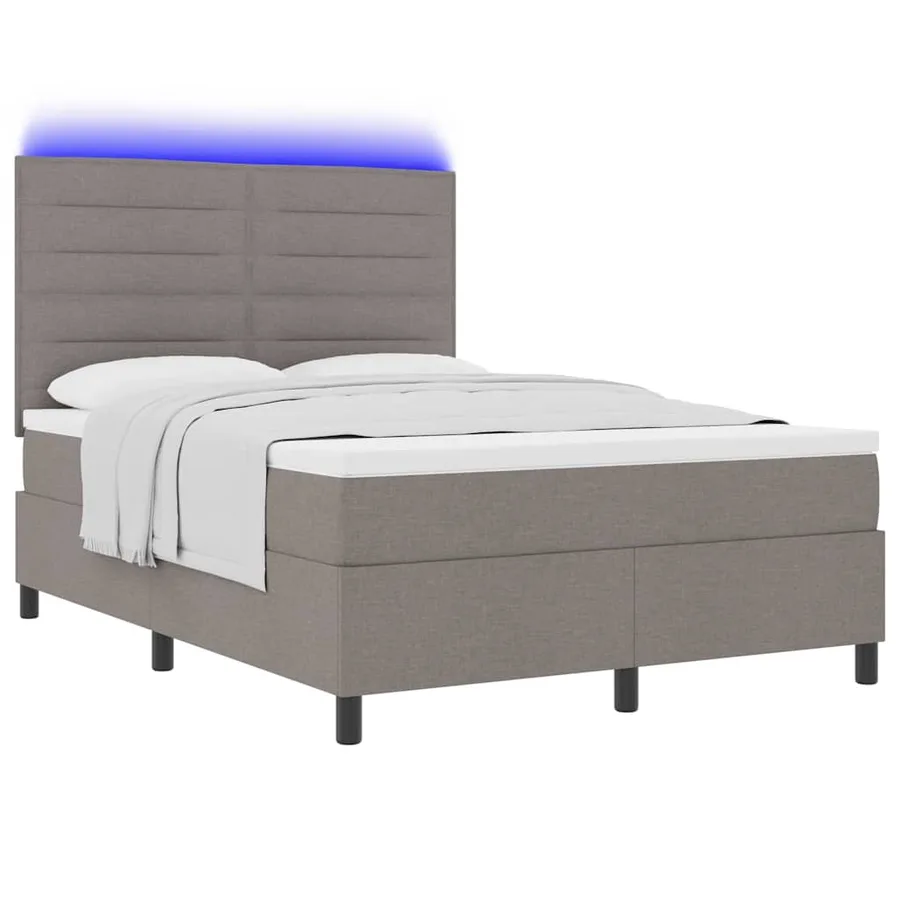 Lit à ressorts avec matelas avec LED Taupe 140 x 190 cm tissu - 3