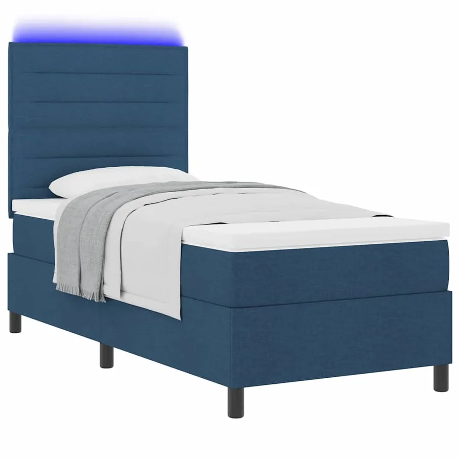 Lit à ressorts avec matelas avec LED Bleu 100 x 200 cm tissu - 3