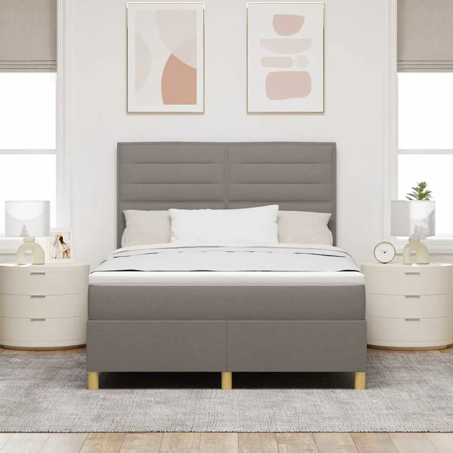 Lit à ressorts avec matelas Taupe 140 x 190 cm tissu - 3