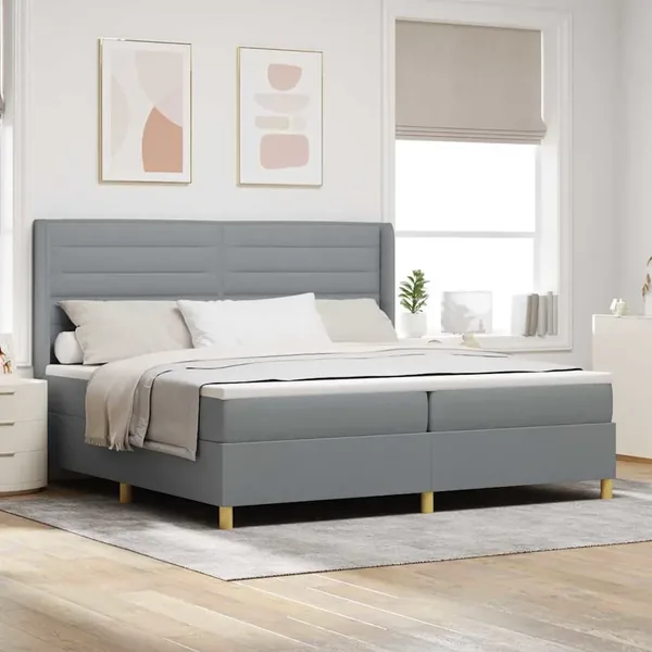 Lit à ressorts avec matelas Gris clair 200 x 200 cm tissu