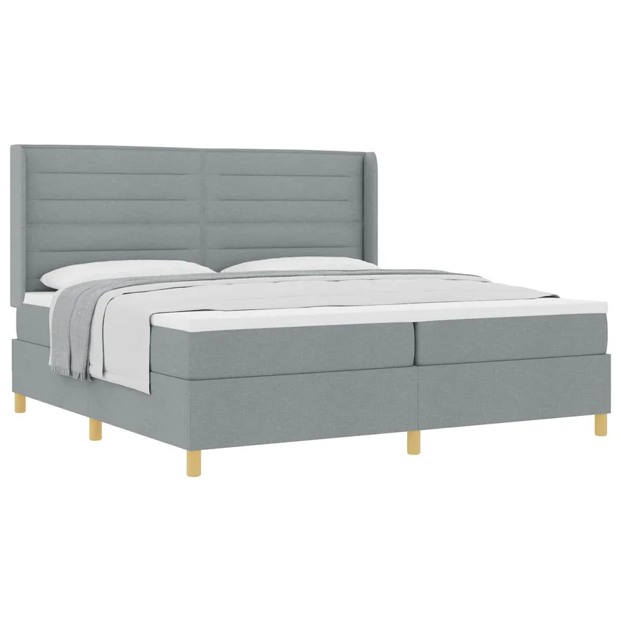 Lit à ressorts avec matelas Gris clair 200 x 200 cm tissu - 2