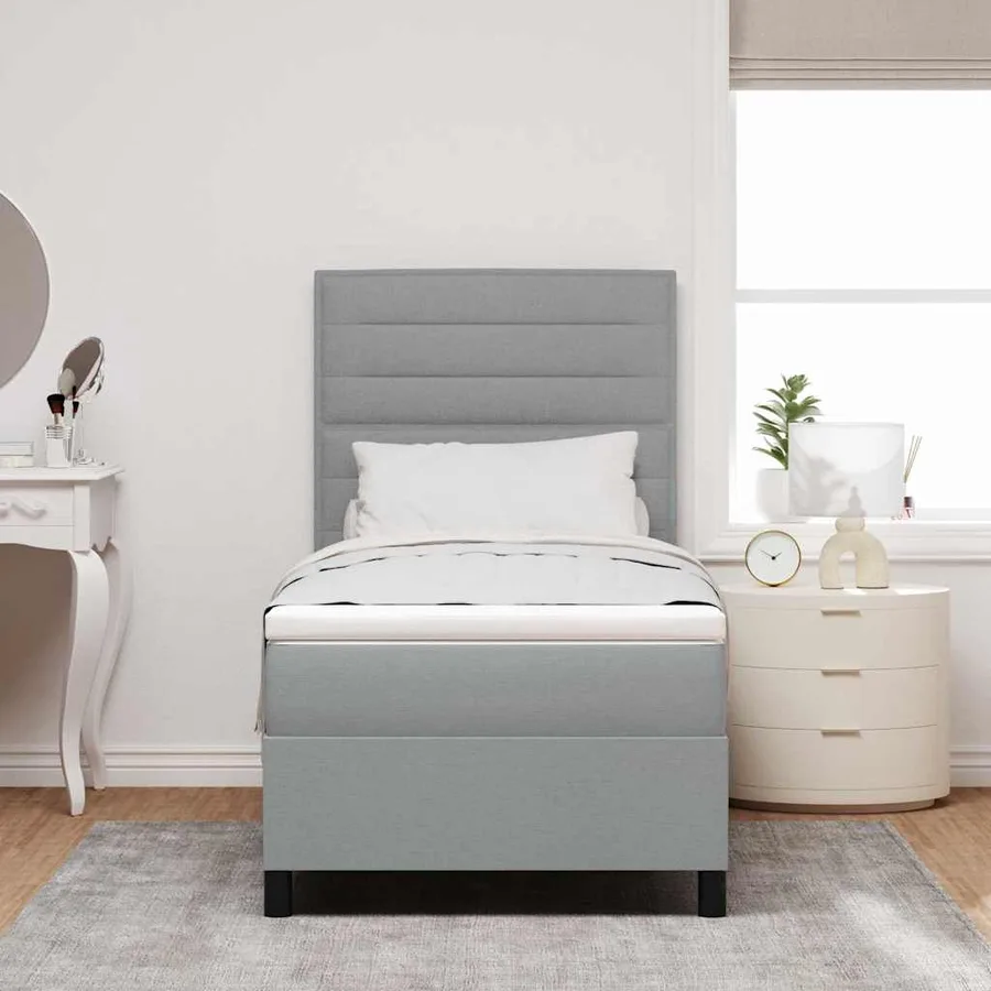 Lit à ressorts avec matelas Gris clair 100 x 200 cm tissu - 4