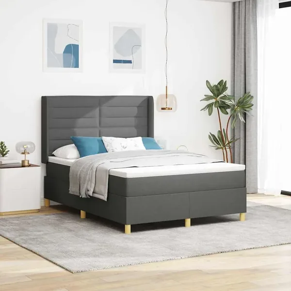 Lit à ressorts avec matelas Gris foncé 140 x 190 cm tissu