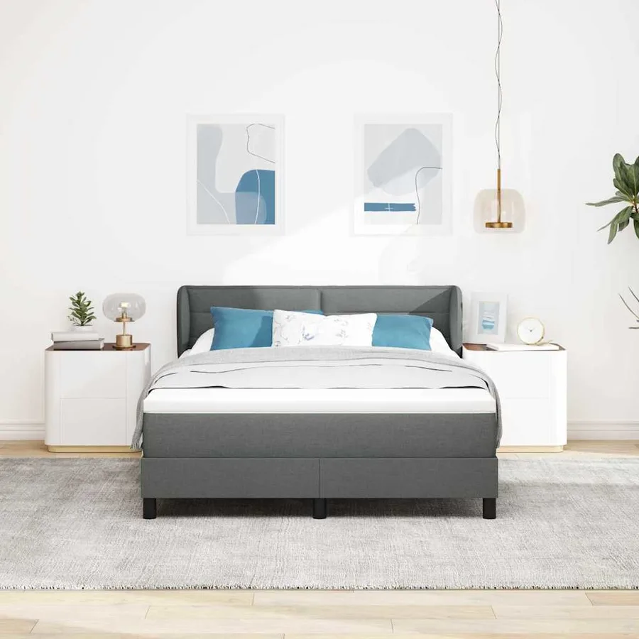 Lit à ressorts avec matelas Gris foncé 140 x 200 cm tissu - 3