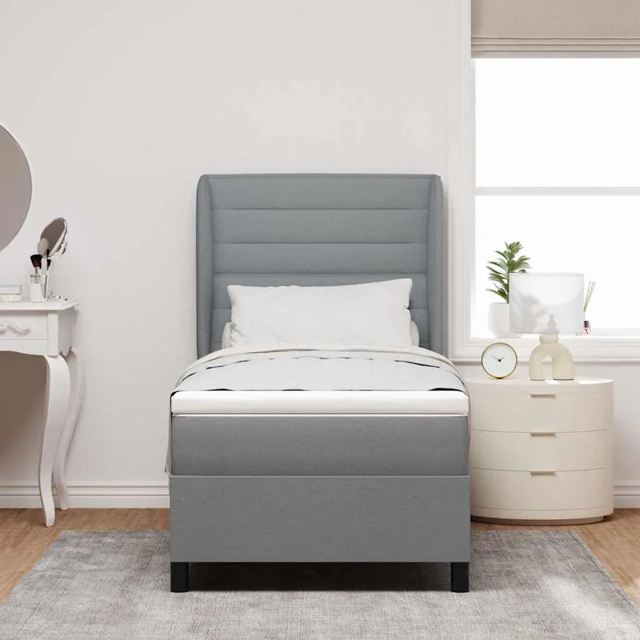 Lit à ressorts avec matelas Gris clair 100 x 200 cm tissu - 3