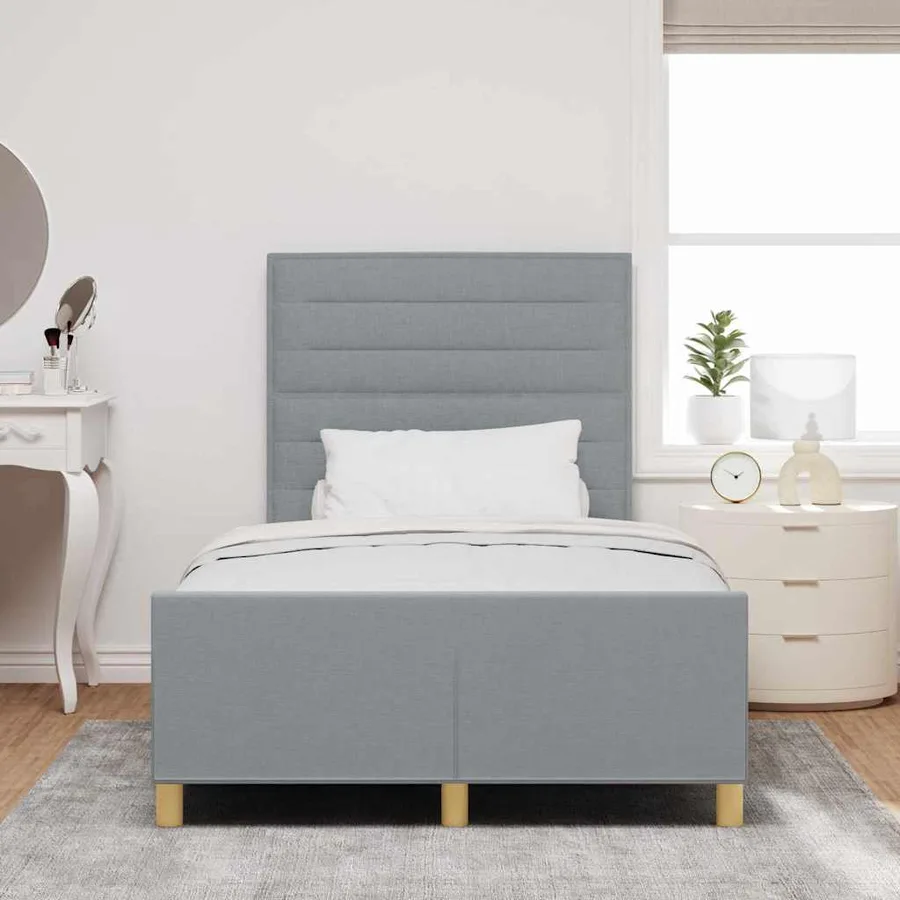 Cadre de lit avec tête de lit Gris clair 120 x 190 cm tissu - 3