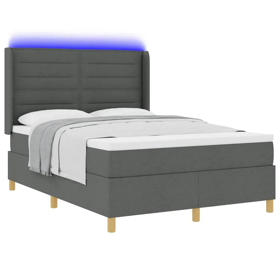 Lit à ressorts avec bandes LED Gris 140 x 190 cm tissu - 3