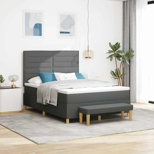 Lit à ressorts avec tête de lit Gris foncé 190 x 140 cm tissu
