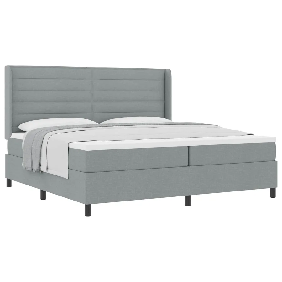 Lit à ressorts avec matelas Gris clair 200 x 200 cm tissu - 2