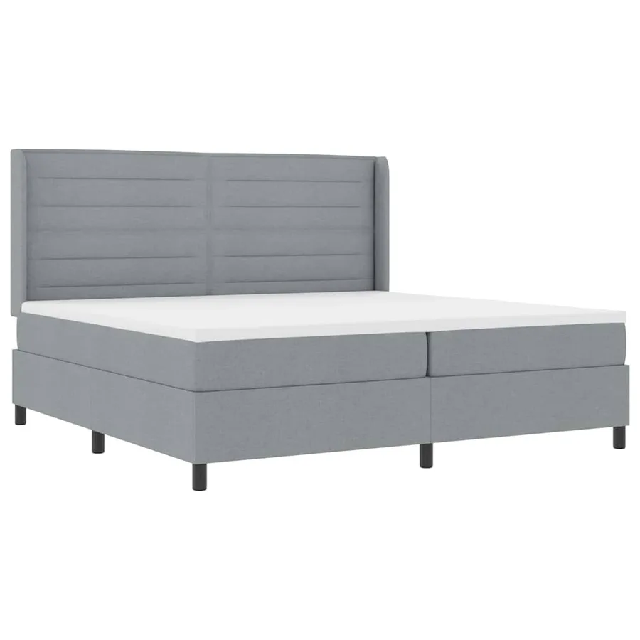 Lit à ressorts avec matelas Gris clair 200 x 200 cm tissu - 4