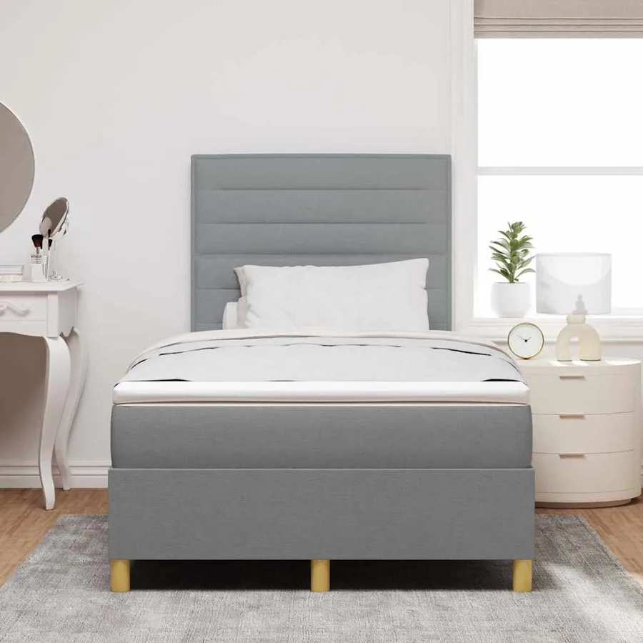 Lit à ressort LED avec matelas Gris clair 120 x 200 cm tissu - 4