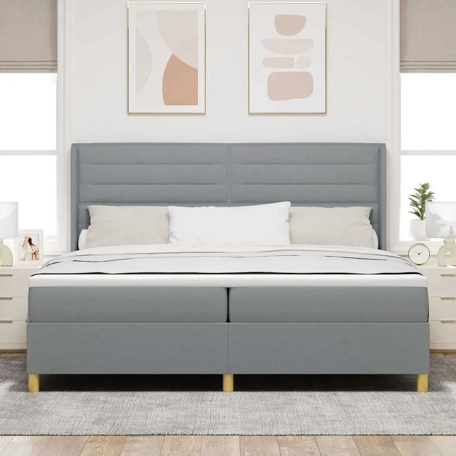 Lit à ressorts avec bandes LED Gris clair 200 x 200 cm tissu - 4