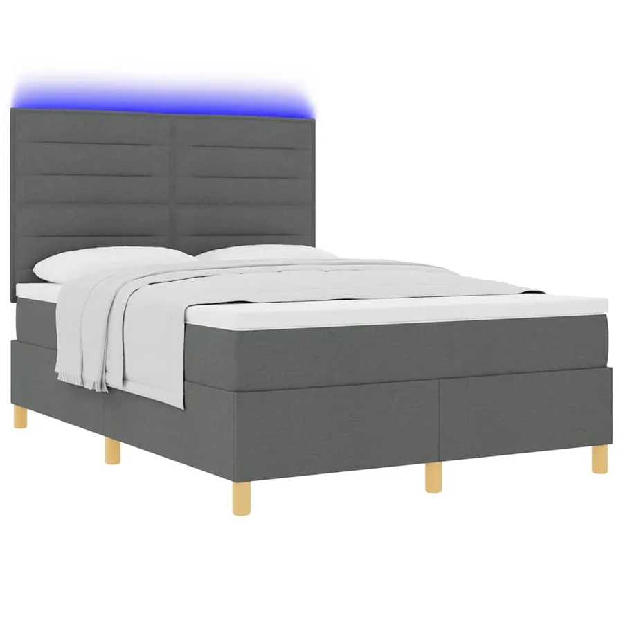 Lit à ressort LED avec matelas Gris foncé 140 x 200 cm tissu - 3