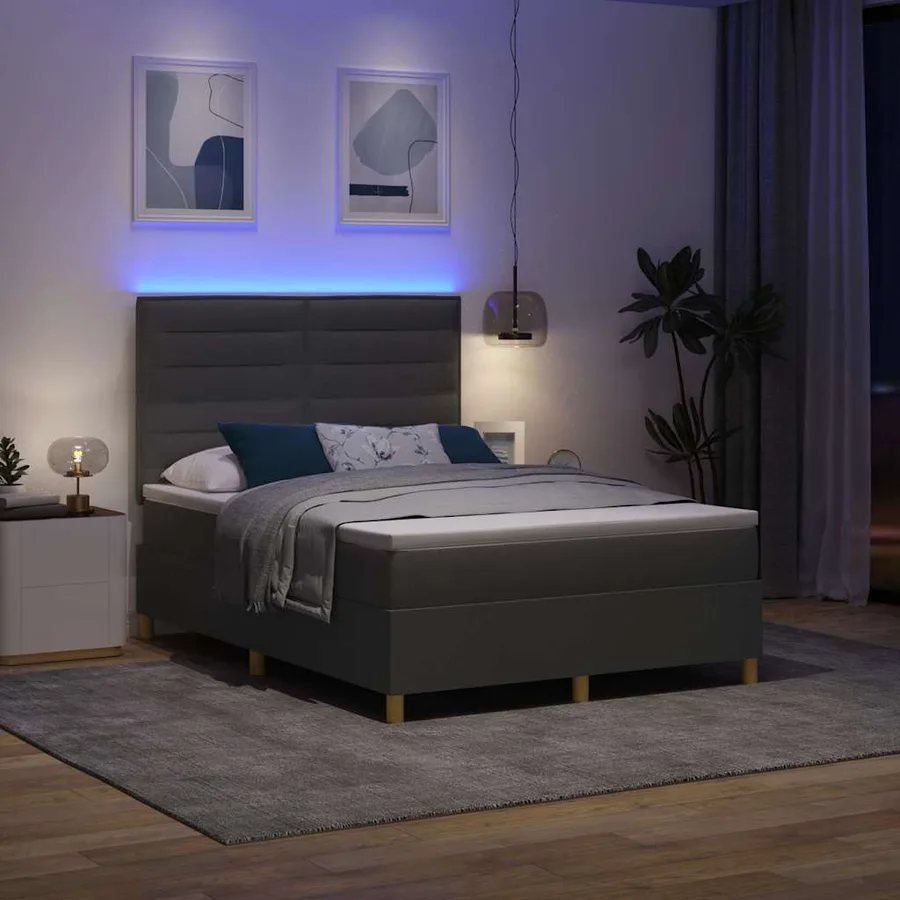 Lit à ressort LED avec matelas Gris foncé 140 x 200 cm tissu - 5