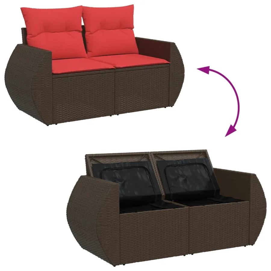 Canapé de jardin avec coussins 2 places en résine tressée marron - 7