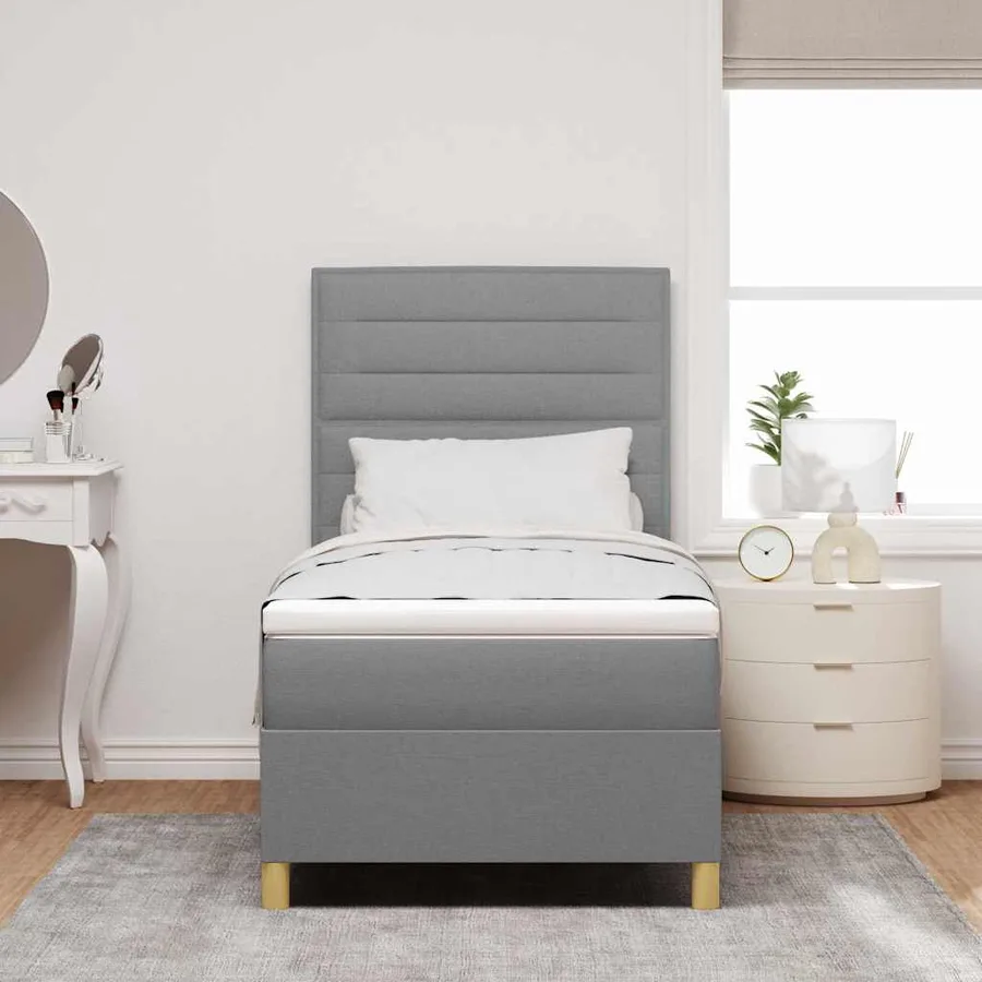 Lit à ressort LED avec matelas Gris clair 100 x 200 cm tissu - 4