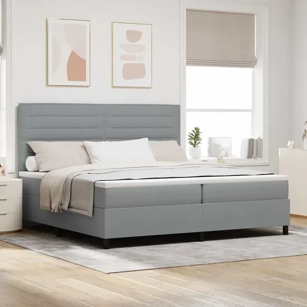 Lit à ressorts avec matelas Gris clair 200 x 200 cm tissu