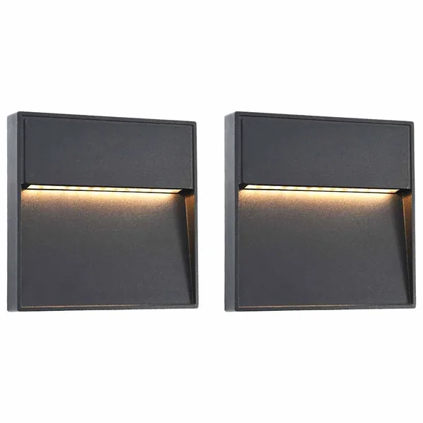 2 pcs Appliques murales LED d'extérieur 3 W Noir Carré