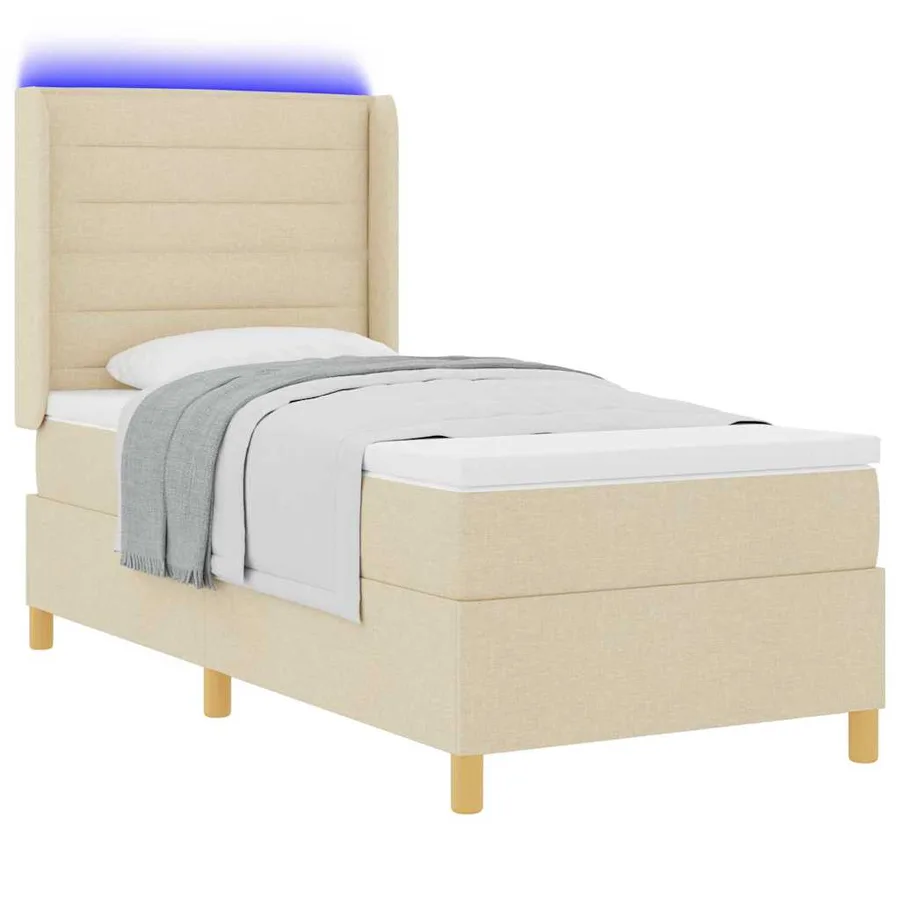 Lit à ressorts avec bandes LED Crème 90 x 190 cm tissu - 3