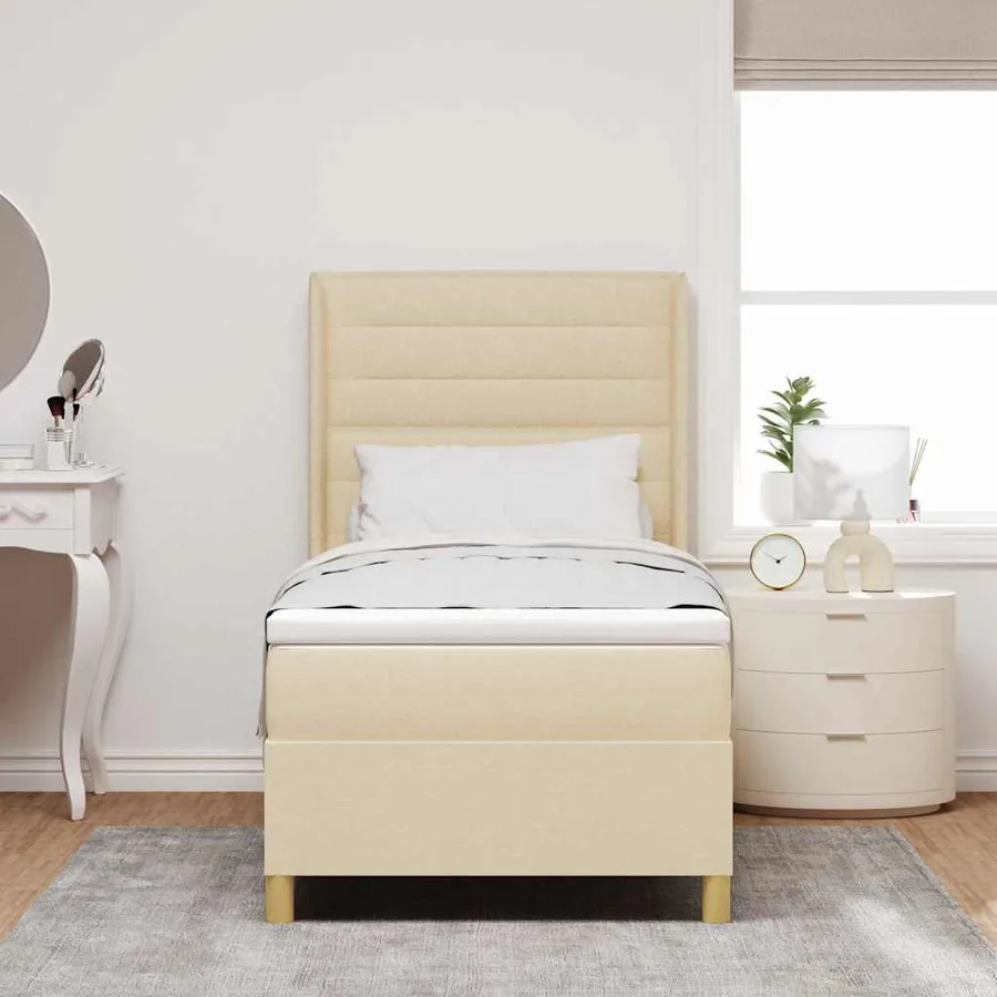 Lit à ressorts avec bandes LED Crème 90 x 190 cm tissu - 4