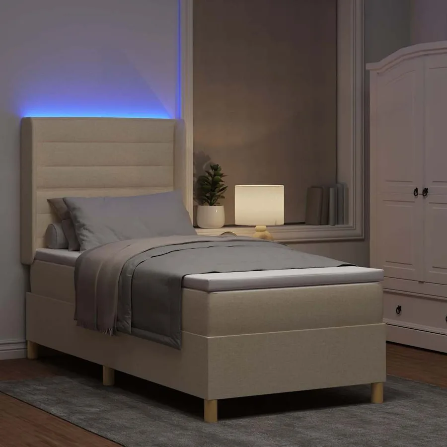 Lit à ressorts avec bandes LED Crème 90 x 190 cm tissu - 5