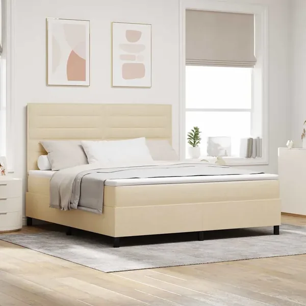 Lit à ressorts avec matelas avec LED Crème 180 x 200 cm tissu