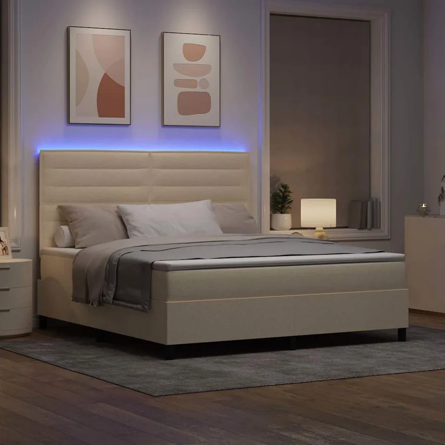 Lit à ressorts avec matelas avec LED Crème 180 x 200 cm tissu - 5