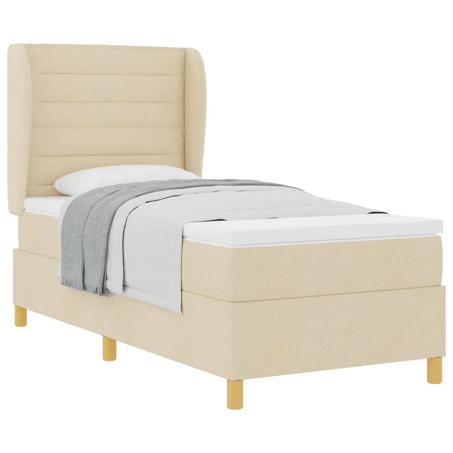 Lit à ressorts avec matelas Crème 190 x 90 cm tissu - 2