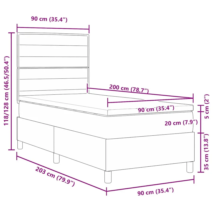 Lit à ressorts avec matelas avec LED Crème 90 x 200 cm tissu - 14