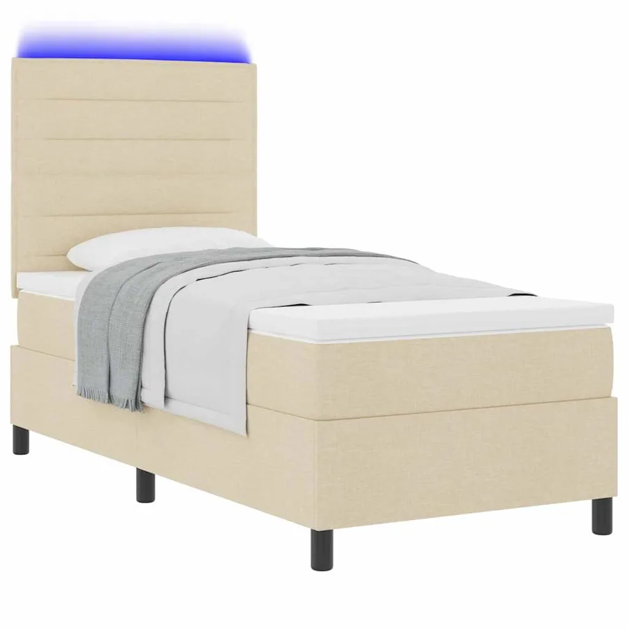 Lit à ressorts avec matelas avec LED Crème 90 x 200 cm tissu - 3