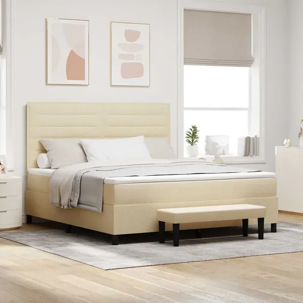 Lit à ressorts avec coussin Crème 180 x 200 cm tissu